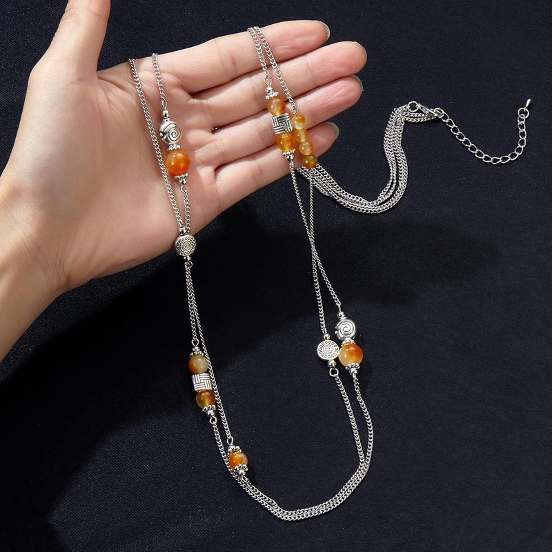 BULINLIN Layered Silver Long Necklace for Women Turquoise Stone Beaded Strand Sweater Chain Necklaces Fashion Costume Jewelry Gifts for Mom - Image 4